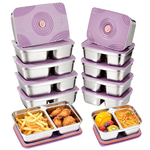 GIUOIDUO 12-Piece Stainless Steel Snack Containers Reusable, Grab and Go 2 Compartment Food Storage Containers with Leakproof Lids for Travel and Outdoor Camping School Lunch Prep Dishwasher Safe - color: 12 piece set (dual flavor)
