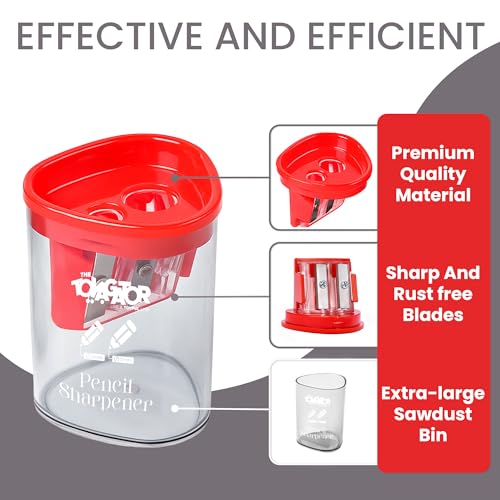 Manual Pencil Sharpener - 2 Pcs Dual Hole Premium Quality Pencil Sharpeners for Standard & Large Sized Pencils - Handheld Pencil Sharpener for Kids, Adults, Artists, (Red & Gray)