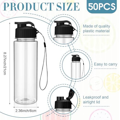 Domensi 50 Pieces Plastic Water Bottle Bulk 17 oz Sports Adults Reusable Large Water Bottles with Leak Proof Flip Top for Adults Fitness (Black) - color: Black