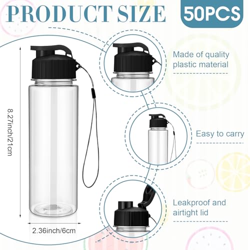 Domensi 50 Pieces Plastic Water Bottle Bulk 17 oz Sports Adults Reusable Large Water Bottles with Leak Proof Flip Top for Adults Fitness (Black) - color: Black