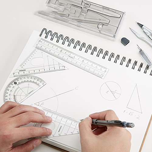 Math Geometry Compass Metal Compass with Rectangle Box Math Geometry Kit Set for Student and Engineering Drawing 0.7mm Mechanical Pencil(A)