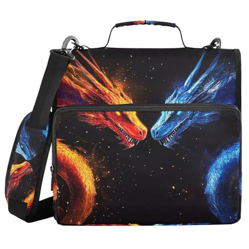 Dragons Zipper Binder with Shoulder Strap & Handle for Easy Carry, 1.5 Inch 3-Ring Binder for School, Expansion Panel and Expanding File