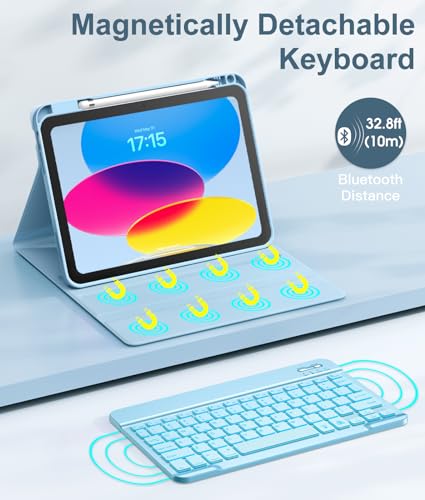 Hamile for iPad 11th 10th Generation Case with Keyboard - 7 Colors Backlit Wireless Detachable Folio Keyboard Cover with Pencil Holder for iPad 11-inch A16 2025 10th Gen 10.9 Inch 2022 (Sky Blue) - color: Sky Blue
