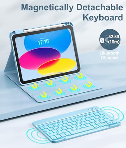 Hamile for iPad 11th 10th Generation Case with Keyboard - 7 Colors Backlit Wireless Detachable Folio Keyboard Cover with Pencil Holder for iPad 11-inch A16 2025 10th Gen 10.9 Inch 2022 (Sky Blue) - color: Sky Blue