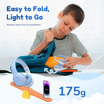 EarFun K2 Kids Bluetooth Headphones, Kids Headphones with Volume Limited, 40H Playtime, Built-in Mic, Stereo Sound, Foldable Over-Ear Headphone for School/Travel/iPad/Tablet, Sky Blue - color: Sky Blue