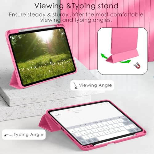 ZryXal iPad Pro 11 Inch Case (M5) 2025/ (M4) 2024 (Model: A2836/A2837/A3006), Trifold Stand Smart Cover with Pencil Holder and Soft TPU Back, Auto Wake/Sleep (New Peach Red) - color: New Peach Red