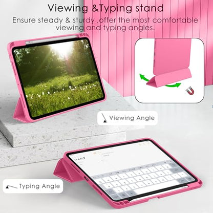 ZryXal iPad Pro 11 Inch Case (M5) 2025/ (M4) 2024 (Model: A2836/A2837/A3006), Trifold Stand Smart Cover with Pencil Holder and Soft TPU Back, Auto Wake/Sleep (New Peach Red) - color: New Peach Red
