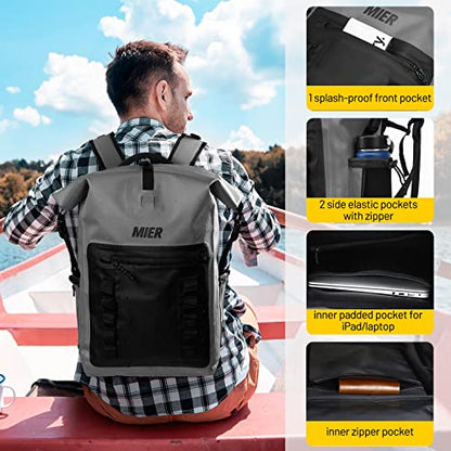 MIER Roll Top Waterproof Backpack Floating Dry Bag for Men Women | Heavy Duty Dry Sack, Cushioned Back, Multi-Pockets, Adjustable Chest Strap,For Kayaking Beach Boating Swimming Hiking Travel - color: Dark Gray