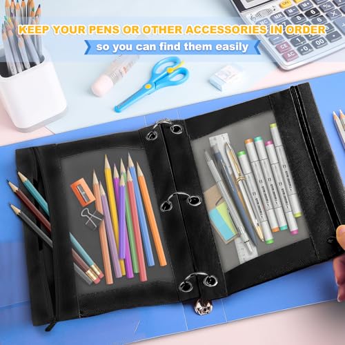 Ochido Pencil Pouch for 3 Ring Binder Bulk, 30 Pack in Black, Sturdy and Durable 3-Hole Binder Cloth Pencil Bag, Zipper Pencil Case with Clear Window for Storing School Office Supplies - color: 30pack Black