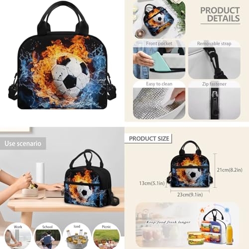 CLOHOMIN Fire Water Football Backpack and Lunch Box Set of 3 Elementary School Bookbag for Kids 5th Grade Thermal Lunchbox Water Bottle Holder Children Book Bag for Boys Girls 7-9 Lunch Bag - color: Fire Water Football