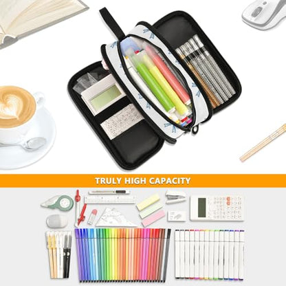 ALAZA Blue Bow Pattern Large Pencil Case, Pen Pouch Pencil Bag with 3 Compartments Pen Holder Organizer Stationery Bag - color: A3599
