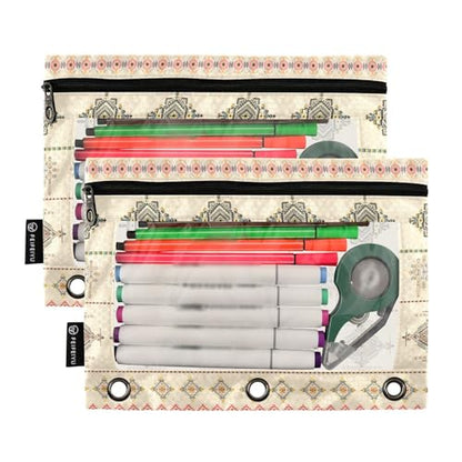ZAZYXTJ Personalized Western Aztec Binder Pencil Pouchs 3 Ring | with Zipper Clear Window Office Organizers bag for School Students Teacher Supplies 2 Pack - color: Aztec