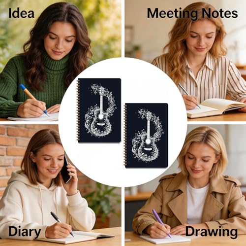 2 Pcs A5 Music Gift for Men Spiral Notebook, 160 Pages Journal Notebook | Guitar Gifts College Ruled Notebooks, Hardcover Journals for Writing Office, Guitarists Gifts for Women Friend Spiral Notepad - color: Multicolour 0015