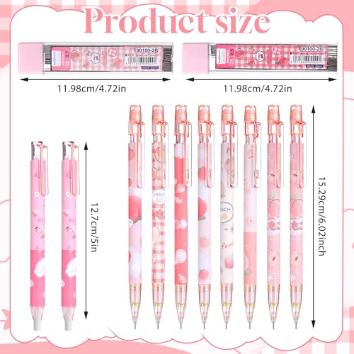 TIESOME 8 Pcs Kawaii Mechanical Pencils Set with Refill Leads & Erasers, 0.5mm/0.7mm Pink Cute Mechanical Pencils for School Office Supplies (Plastic)