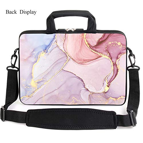 15.6" laptop sleeve laptop bag chromebook case adjustable shoulder strap with handle accessory pocket (Pink marble) - color: Pink Marble