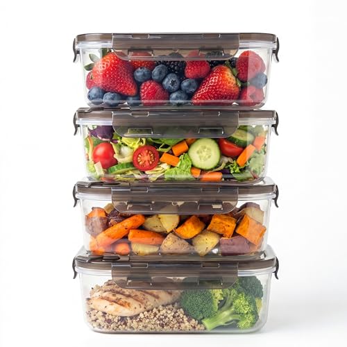 BPA-Free Plastic Airtight Food Storage Containers with Vented Lids, 4-Pack (5.9 Cups Each) for Meal Prep and Leftovers - size: Pack of 4 (5.9 Cup)
