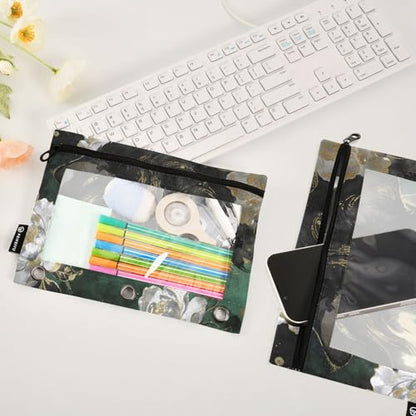 Funny Cat Pencil Pouches for 3 Ring Binder, Zipper Binder Pencil Case, 2 Pack Clear Window Case Bag for Office Organizers - color: Funny Cat