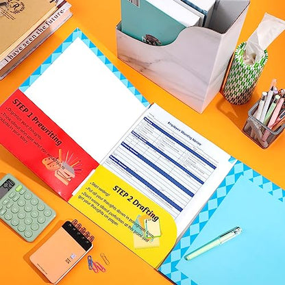 Satinior 24 Pcs Writing Process Pocket Folders Bulk 4 Pockets Writing Process Homework Folders for Students Teacher School Kids Classroom Supplies