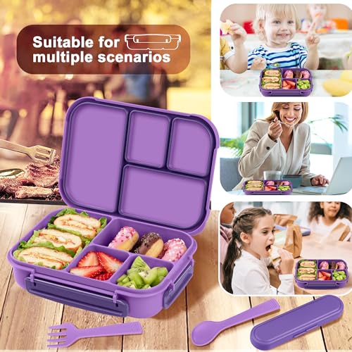 Amathley Lunch Box Kids,Bento Box Adult,Leakproof Lunch Containers for Adults/Kids/Toddler,1200ML-4 Compartments bento Lunch box with Utensil,Microwave & Dishwasher & Freezer Safe (Purple) - color: Purple