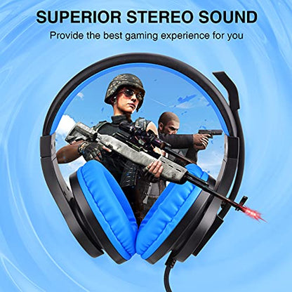 BlueFire Kids Headphones for Online School, Children, Teens, Boys, Girls, 3.5mm Stereo Over-Ear Gaming Headphone with Microphone and Volume Control for PS4, PS5, New Xbox One（Blue） - color: Blue