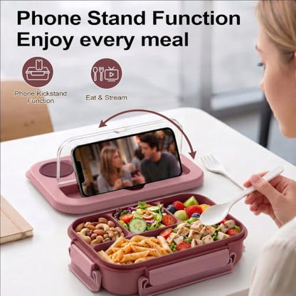 Bento Box Adult Lunch Box, Lunch Containers for Adults 44.5 Oz/5 Cup, Pink | BPA-Free, Lid-Top Sauce Tray, Leak-Proof, 1300mL, Removable Silicone Sealing Ring, Lid-Top Utensil Slot with Included Cutlery - color: Pink