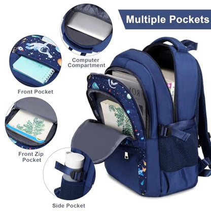ACESAK Boys Backpack - Astronaut Bento Box with Insulated Lunch Bag Pencil Case & Utensils Set for Kids, 6 Leakproof Compartments Removable Tray Lunches or Snack Container - color: Astronaut