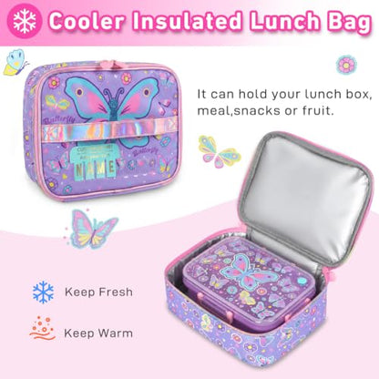 Kids Backpack for Girls with Lunch Box, Rolling Backpack with Wheels, Cute Butterfly Kids Roller Elementary SchoolBag Middle-School Bookbag Back to School Gift - color: L22. Butterfly
