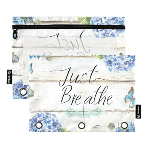 Fustylead Just Breathe Hydrangea Flowers Big Capacity Pencil Bag Fits 3 Ring Binders, Waterproof Pencil Case with Clear Window for Cosmetic Office School Students Supplies 2 Pack - color: Multicoloured01