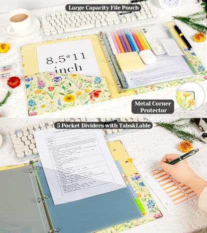 3 Ring Binder 1 Inch, Three Ring Binders Organizer with Clipboard, 5-Tabs Pockets Dividers, Plastic Folder, 18 Divider Stikers, KLLVE Cute Binder with Pen Loop (Garden Party, Letter Size) - color: Garden Party, size: 1in（Letter Size）