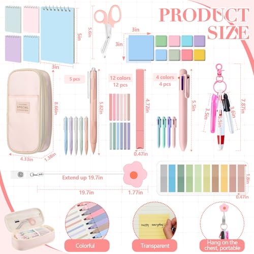 Jutom 50 Pcs Nursing School Cna Essentials for Students Work Aesthetic Stationery Gift Include Medical Scissors Badge Reel Transparent Sticky Notes Pens Notebook Pencil Case Highlighter Label(Pink) - color: Pink