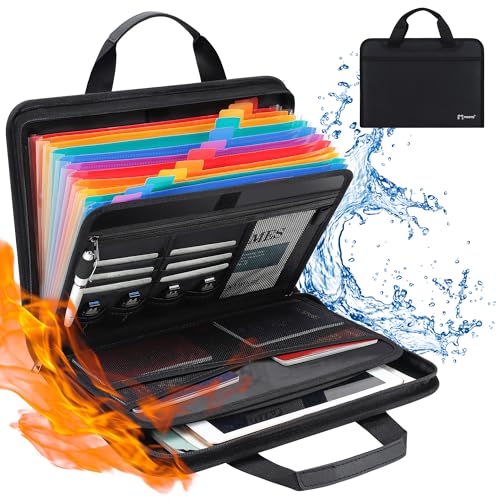 Heavy Duty Accordion File Organizer, 13 Pocket Fireproof Expanding File Folder with Zipper, Handle, Colorful Tabs, Portable Important Document Organizer Folders for Letter A4 Files Receipt and More