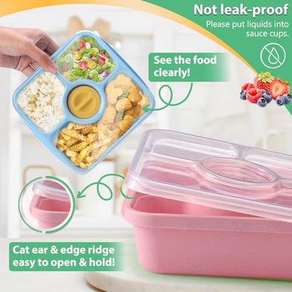 Bento Snack Box Containers for Adults Kids, 4 Pack Lunchable Meal Prep Containers Reusable, Stackable Bento Lunch Box, Food Storage Prep Containers with Lids and 4 Sauce Cups, Pastel Color, Clear Lid - color: Pastel, Clear Lid