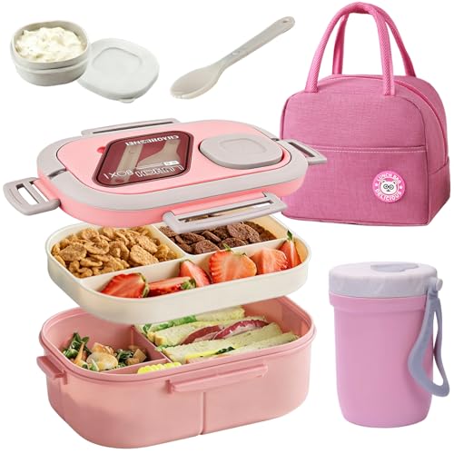 Lunch Box For Women, Bento Box Adult With 2-Tier Container, Lunch Bag, Sauce Pod, Utensil Set. Lunch Containers, Salad Container. BPA-Free, Microwave/Dishwasher Safe (Pink) - color: Pink