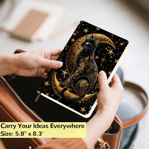 Lovdazzles Pretty Leather Lined Journal Cat and Moon Design Notebook 200 Pages A5 Ruled Notebooks, Cat Gifts for Cat Lovers, Dark Academia Gothic Notebook Journal, Gifts for Women (5.8 x 8.3) - color: Multi 1717