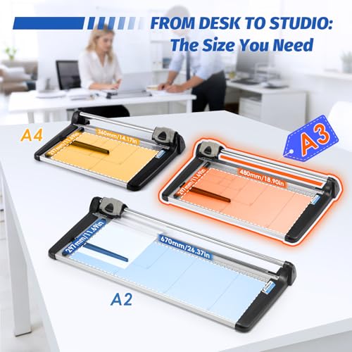 Rotary Paper Trimmer, 15 Sheets Heavy Duty Paper Trimmer, 480mm(18.90") Cutting Length, Commercial Grade Rotary Paper Cutter for Home/Office/School, Black & Silver - size: 18.90"