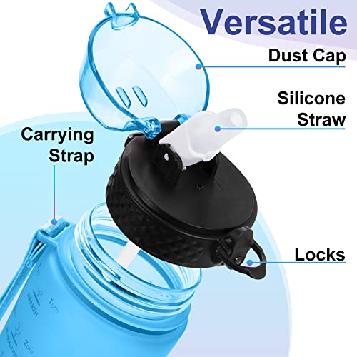 24 OZ Motivational Kids Water Bottle With Time Marker,Straw Lid,Leak Proof, Tritan BPA Free Sports Water Bottle Blue Purple (1 Lid) - color: Blue Purple