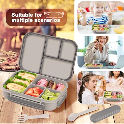 Amathley Lunch Box Kids,Bento Box Adult,Leakproof Lunch Containers for Adults/Kids/Toddler,1200ML-4 Compartments bento Lunch box with Utensil,Microwave & Dishwasher & Freezer Safe (White) - color: White