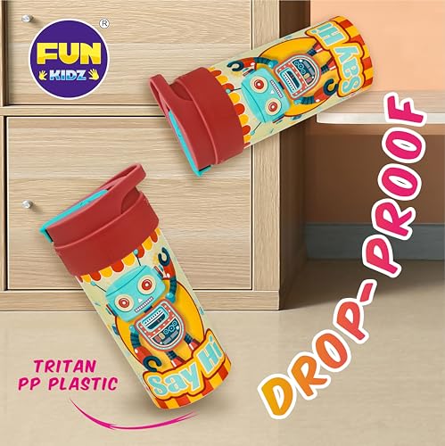 17oz Robot Kids Water Bottle, Toddler Spout Cover and Carry Handle Design Lid Leak Proof BPA free Cup for Boys Ages 3+ Dishwasher Safe for Sports School Travel with Silicon Straw