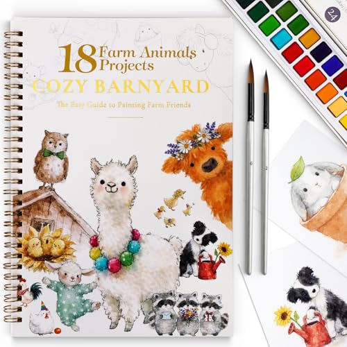 Watercolor Workbook for Beginners,18 Whimsical Farm Animal Water Coloring Book,Relaxing & Easy to Paint Water Coloring Book with 24 Colors-Perfect for Gifting to Creativity & Joy for Adults - color: Animal Theme