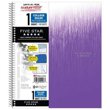 Clouded Spiral Notebook 1 Subject College Ruled Purple - Five Star Purple