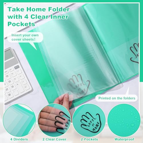 Henoyso 24 Pcs School and Home Folders with 2 Pockets and 4 Clear Inner Pockets, Heavy Duty Plastic Homework Communication Folder for Parent Teacher Student Home Classroom (Green)