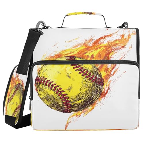ALAZA Zipper Binder 3 Ring Softball Fire Ball Binder Organizer with Zipper and Shoulder Strap Large Capacity Multi-Pocket Trapper Keeper File Folder for Office Supplies - color: Multicolored 21