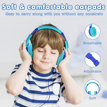 ZIHNIC Wired Kids Headphones, Safe 85dB Volume Limit for Boys & Girls, Comfortable Earpads, Foldable Design for School, Tablets, and Travel-Blue - color: R2-BLUE