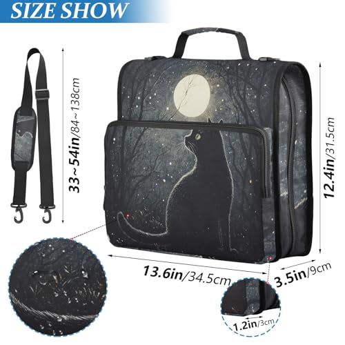 ALAZA Cat at Night Zipper Binder 1.5 inch 3 Ring Binder Organizer with Shoulder Strap and Handle for Home Office Work