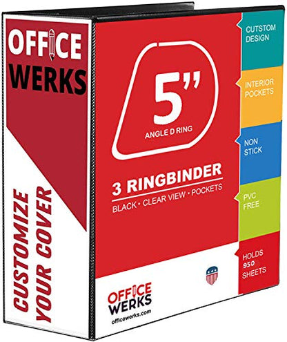 3 Ring Binders, 5" Capacity D-Rings, 8.5" x 11" Presentation Folder with Pockets, Durable Non-Stick Clear Cover for Documents, Files, Projects (Black) - color: Black, size: 5 Inch