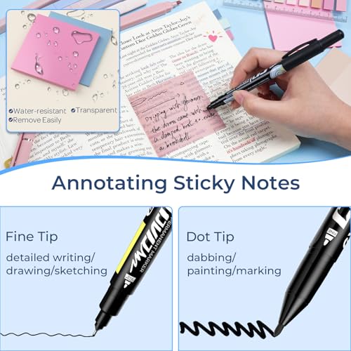 Nicpro 62 PCS Aesthetic Book Annotation Kit with Case, Book Annotation Supplies with No Bleed Highlighters, Pens, Markers and 1200PCS Transparent Sticky Notes, Index Tabs for Bible Study Supplies