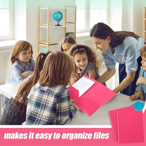 Gueevin 50 Pcs Plastic Folders with Pockets, Back to School Two Pocket Folder Fit Letter Size, Heavy Duty School Business Card Holder for Home Office, 11. 61 x 9. 45 Inches (Rose Pink) - color: Rose Pink