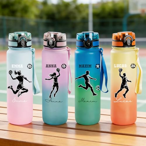 Personalized Water Bottles for Sports Lovers | Custom Name Silhouette Gradient Plastic Gym Bottle | Birthday Sports Gifts for Athletes