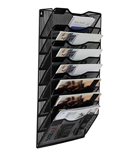 EasyPAG 8 Pocket Mesh Wall File Organizer, Hanging Paper Folder Holder with Classify Label, Vertical Wall Mount Mail Organizer for Office Home Classroom, Black - color: Black, size: 8 Tier