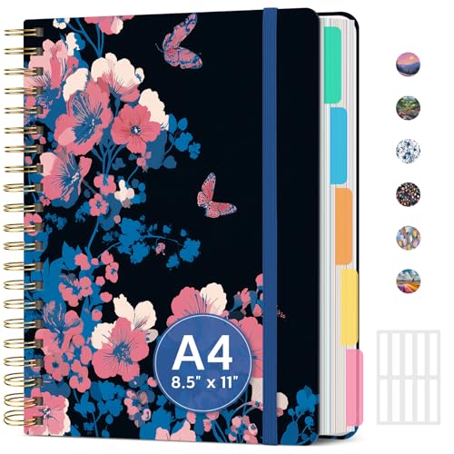 Large Spiral Lined Notebook for Work with Dividers & Tabs, 8.5"x11" Hardcover 5 Subject Notebook, College Ruled, 280 Pages, Butterfly Night - color: D - Butterfly Night